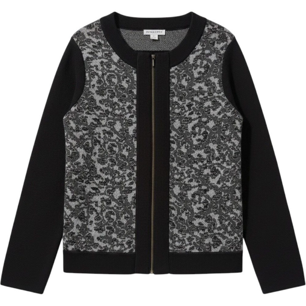 Pendleton Womens Merino Lambswool Metallic Animal Print Zip Cardigan‎ Sweater M